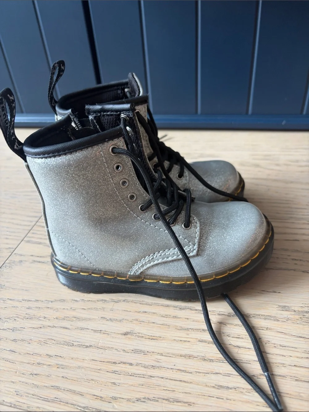 Toddler Doc Martens -  Glitter Lace-Up Combat Boots - Silver - size 8